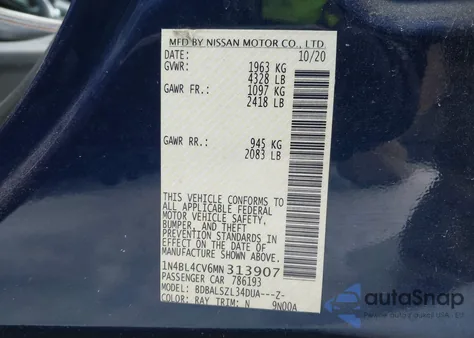 2021 Nissan Altima Sr Fwd z USA, uszkodzony, nr VIN 1N4BL4CV6MN313907